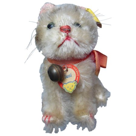 Vintage 1960's Steiff "Susi" Cat Swivel Head Chest Tag Ribbon Bell & : Valzak's Antique Treasures | Ruby Lane