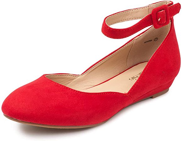 Amazon.com | DREAM PAIRS Women's Revona Red Suede Low Wedge Ankle Strap Flats Shoes - 9 B(M) US | Flats