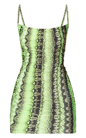 Neon Lime Cowl Snake Print Bodycon Dress | PrettyLittleThing