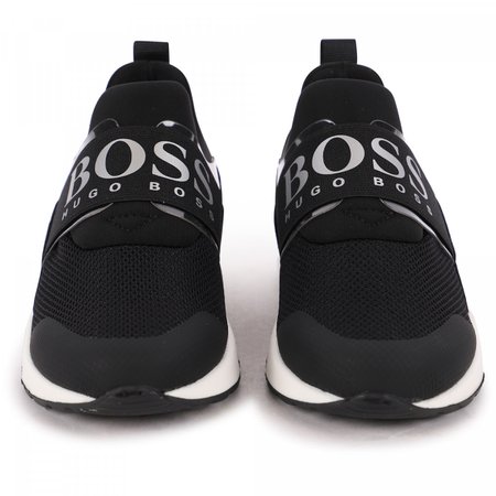 Boss Silver Logo Sneakers in Black - BAMBINIFASHION.COM