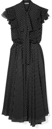 Ruffled Polka-dot Silk-georgette Midi Dress - Black
