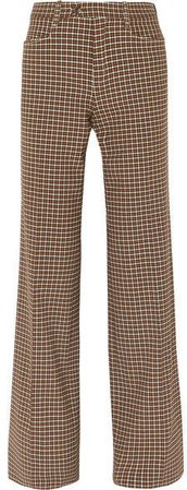 Checked Wool-blend Wide-leg Pants - Brown