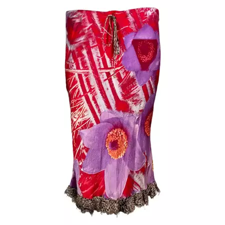 Roberto Cavalli Spring 2000 Flower Print Silk Skirt For Sale at 1stDibs