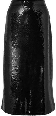 Sequined Crepe Midi Skirt - Black