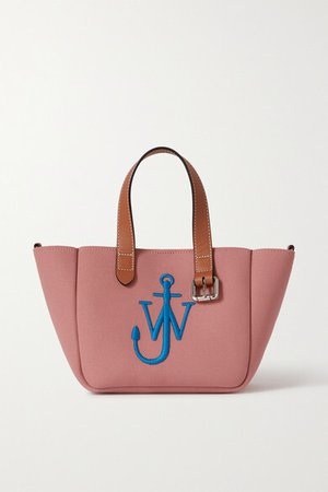 Belt Mini Leather-trimmed Embroidered Canvas Tote - Pink