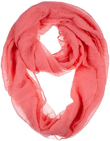 BYOS Womens Airy Crinkled Lightweight Soft Infinity Scarf Loop Snood in Solid Color (Coral-B) at Amazon Women’s Clothing store