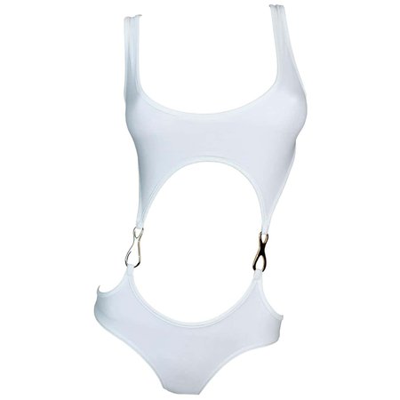 S/S 1998 Gucci Tom Ford White Cut-Out Gold Buckles Swimsuit For Sale at 1stDibs