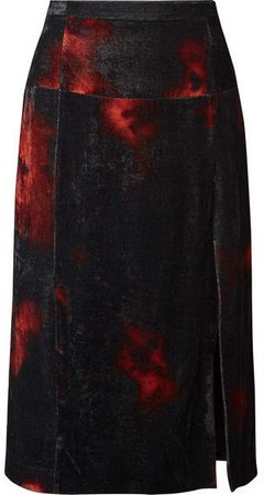 Printed Crushed-velvet Midi Skirt - Black