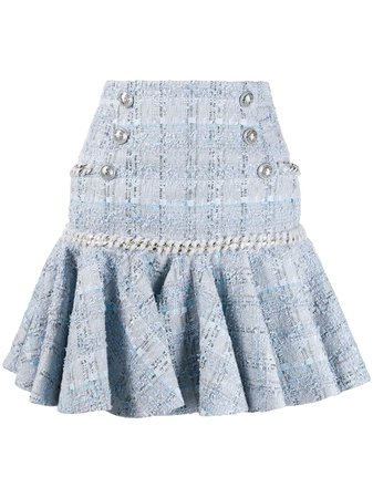 Balmain Flounced Tweed Skirt