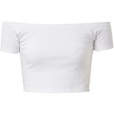 White Ribbed Bardot Neck Crop Top ($2.35) ❤ liked on Polyvore featuring tops, crop to… | Short sleeve cropped top, White short sleeve tops, White short sleeve shirt