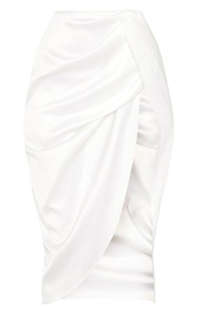 White Satin Twist Front Midi Skirt | Skirts | PrettyLittleThing