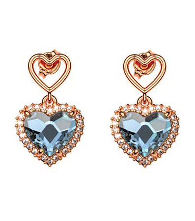 Σκουλαρίκια συλλογή Love καρδιά από ρόζ επιχρυσωμένο ασήμι με πέτρες Swarovski