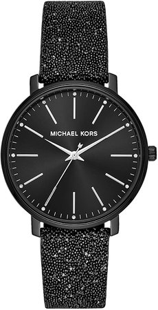 Michael Kors Women's Pyper Stainless Steel Quartz Watch with Leather Strap, Black, 18 (Model: MK2885): Watches