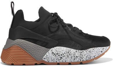 Eclypse Faux Leather, Suede And Neoprene Sneakers - Black