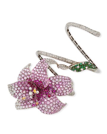 Staurino 18k White Gold Diamond & Sapphire Lily Spiral Bracelet | Neiman Marcus