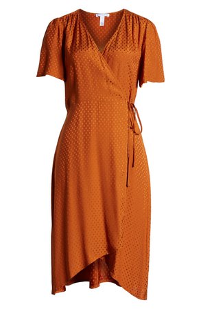 Leith Dot Jacquard Satin Wrap Dress (Regular & Plus Size) | Nordstrom