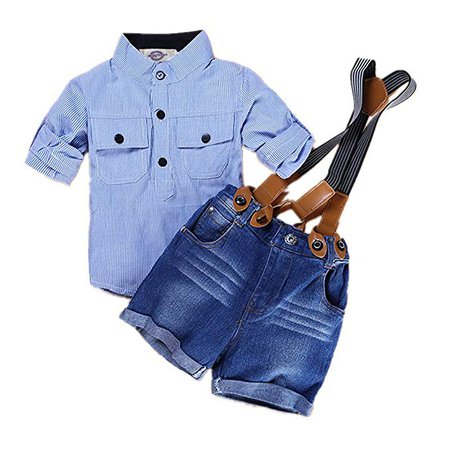 Amazon.com: Amberetech Baby Boys Suspender Short Set Denim Overalls Outfit Cotton Long Sleeve Blue Stripe Shirt Two-Piece Suits (3-4 Years): Clothing