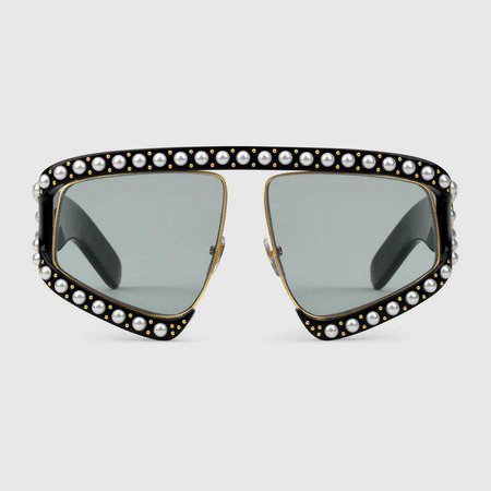 Rectangular-frame acetate sunglasses with pearls - Gucci Women's Sunglasses 494329J07401010