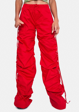 Jaded London Red Cotton Wide Leg Cargo Trouser With Cut Out Ruched Detail