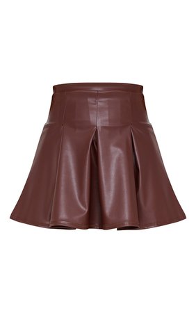 Chocolate Faux Leather Skater Skirt | Skirts | PrettyLittleThing USA
