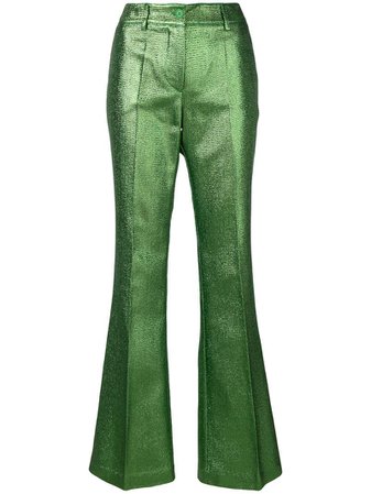 green metallic pants