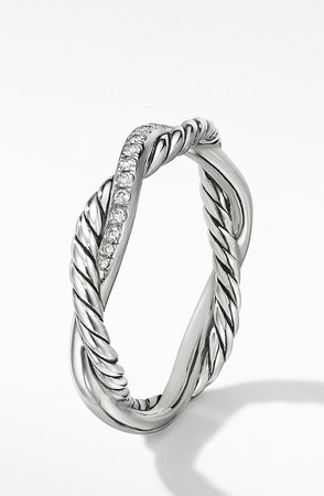 Petite Infinity Twisted Ring with Pave Diamonds in Sterling Silver