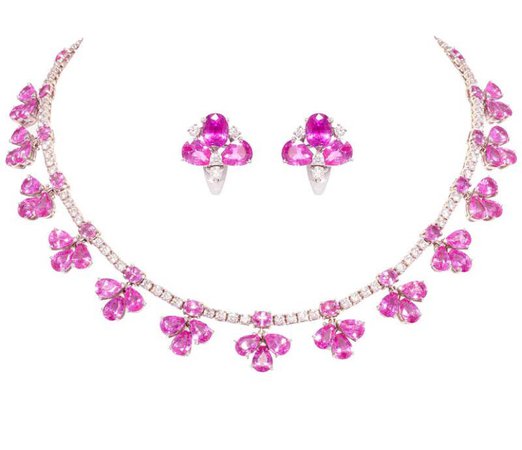 pink sapphire necklace and earrings