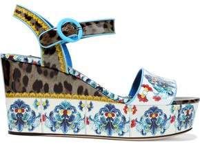 Bianca Printed Patent-leather Wedge Sandals