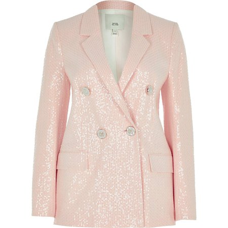 light Pink sequined double breasted blazer | River Island