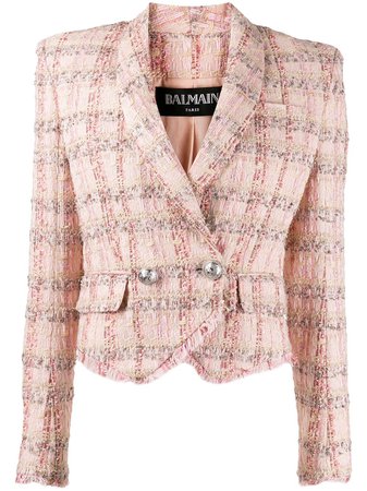 Pink Balmain Double-breasted Tweed Blazer | Farfetch.com