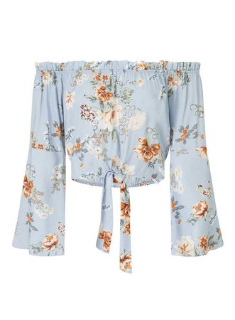 PETITE Blue Floral Tie Bardot Top - Tops - Clothing - Miss Selfridge