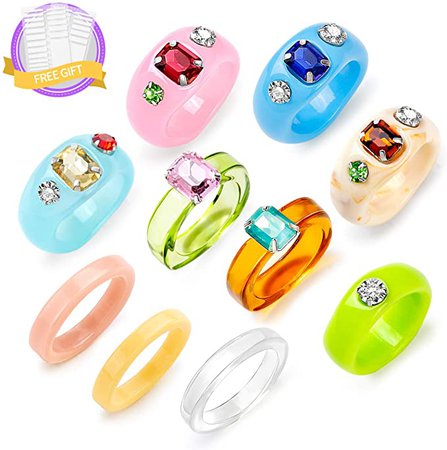 Amazon.com: Sobly 10 Pieces Resin Acrylic Ring for Women Teen Girls, Chunky Rings Colorful, Plastic Rings, Vintage Stacking Rings, Cute Square Transparent Rings, Trendy Jewelry (10 Pieces): Clothing