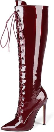 Amazon.com | Eldof Women's Knee-High Boots Lace Up High Heeled Stiletto Sexy Boot | Knee-High