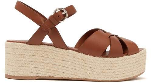 Criss Cross Leather Wedge Espadrille Sandals - Womens - Tan