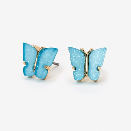 Gold & Blue Glitter Butterfly Stud Earrings | Claire's