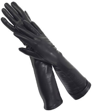 Elbow length black leather gloves - silk lined