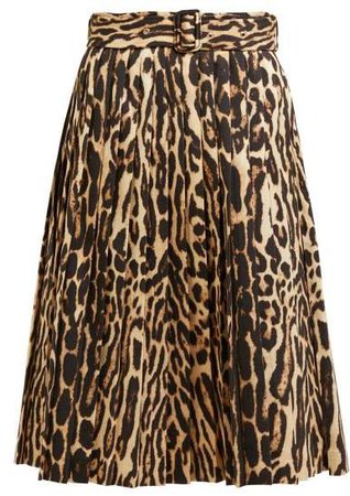Leopard Print Pleated Silk Blend Skirt - Womens - Leopard