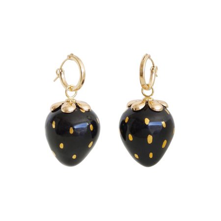 Golden Black Porcelain Strawberry Earrings | POPORCELAIN | Wolf & Badger