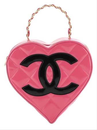 Chanel Quilted Patent Pink Leather Heart Clutch