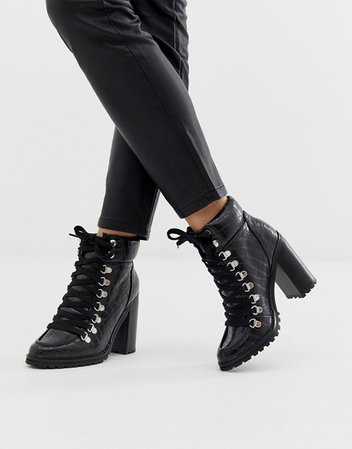 New Look chunky croc heeled boot in black | ASOS