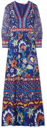 Alice Olivia - Jaida Embroidered Crepe And Silk-chiffon Maxi Dress - Blue