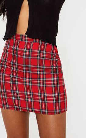 Red Tartan Woven Mini Skirt | Skirts | PrettyLittleThing USA