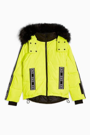 **Neon Yellow Logo Ski Jacket by Topshop SNO | Topshop yellow