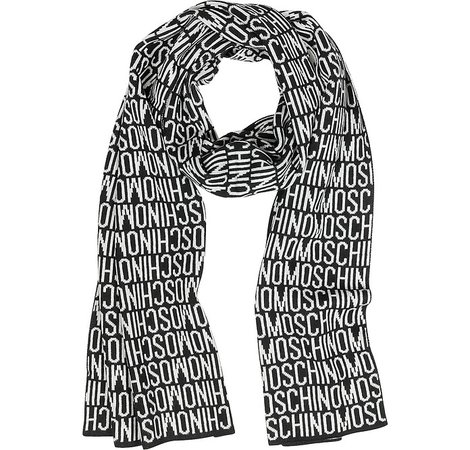 Moschino Black/White Moschino Signature Wool Blend Long Scarf at FORZIERI