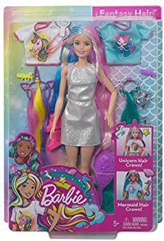 Amazon.com: Barbie Fantasy Hair Doll, Blonde, with 2 Decorated Crowns, 2 Tops & Accessories for Mermaid and Unicorn Looks, Plus Hairstyling Pieces, for Kids 3 to 7 Years Old: Toys & Games