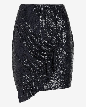 High Waisted Ruffle Front Sequin Mini Skirt