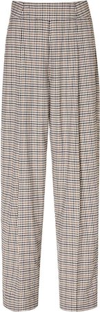 Gingham Wool High-Waist Pants