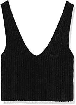 Amazon.com: The Drop Women's Sylvie Double V-Neck Textured Rib Cropped Sweater Tank, Black, XXS: Clothing
