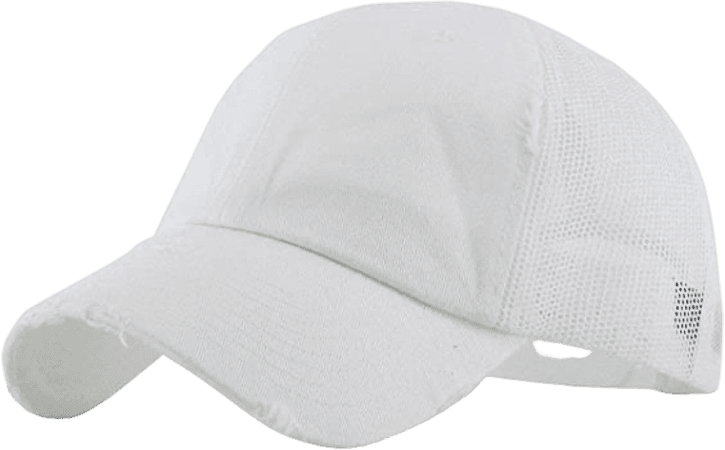 white destructed hat