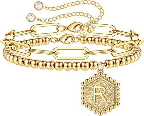Amazon.com: Gold Initial Bracelets for Women, Dainty 14K Gold Plated Letter M Initial Bracelets Layered Paperclip Link Chain Bracelet for Women, Valentines Mother's Day Teen Girls for Her, pulseras de Mujer: Clothing, Shoes & Jewelry